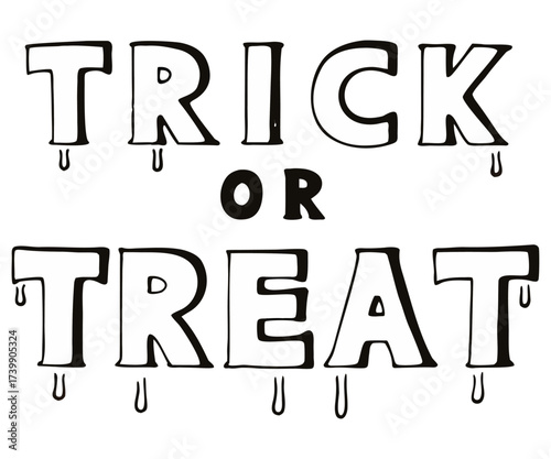Trick or Treat Halloween Dripping Lettering Vector with Creepy Gothic Font, Horror Typography, Grunge Ink Drips, and Spooky Text Design for Posters, Stickers, T-Shirts, and Party Graphics