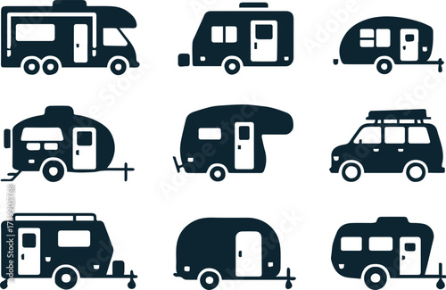 rv and trailer silhouette icon set 9 styles vector ai eps png jpeg for camping travel design