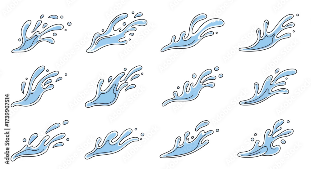 Fototapeta premium Collection of Dynamic Blue Water Splash Illustrations.