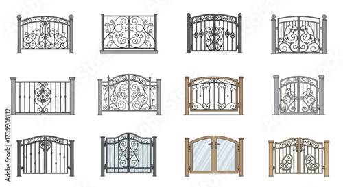 Collection of decorative wrought iron gates and fences.