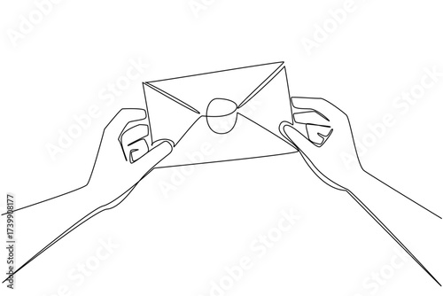 Single continuous line drawing a pair of hands holding a letter. Writing letters maintains friendship. Technology before the internet. Best friend. Pen Pal Day. One line design vector illustration