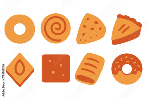 Assortment of sweet and savory baked goods including donuts, cookies, pie, and pastries