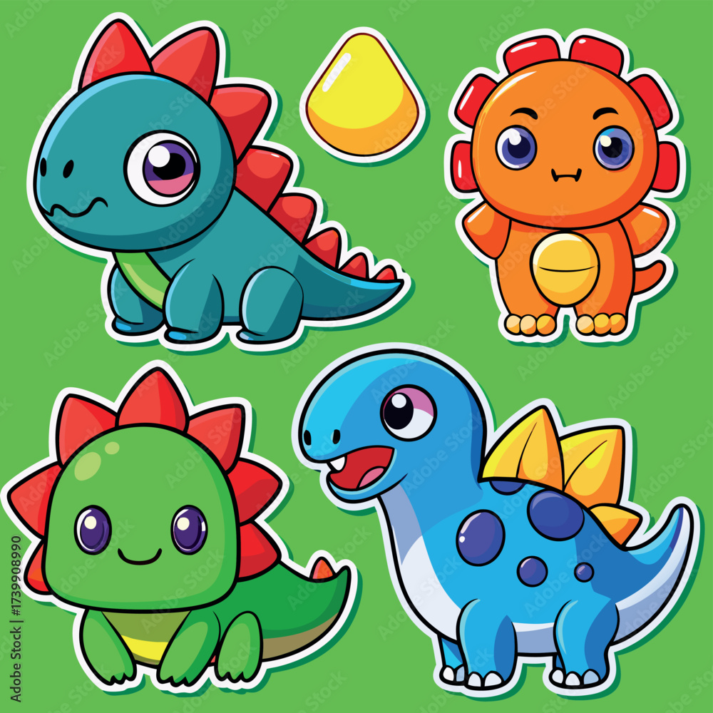 Naklejka premium Adorable cartoon dinosaurs adorable cute baby dinosaurs for kids fun playtime