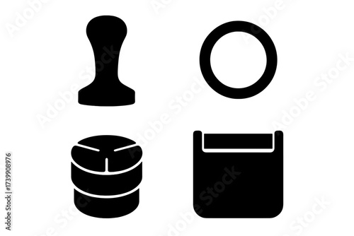 Collection of essential espresso preparation tools and equipment silhouettes