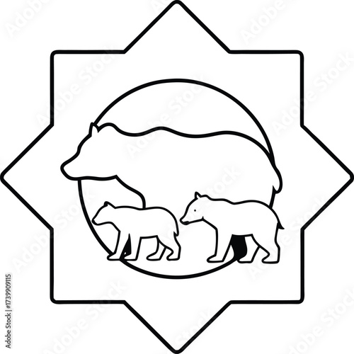 polar bear with cubs on iceberg mandala frame 