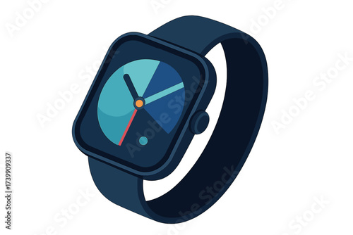Modern wearable technology device featuring a digital screen displaying time and data visualization in blue tones