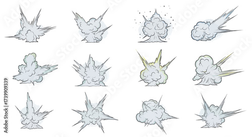 Set of handdrawn comic book style explosion effects.
