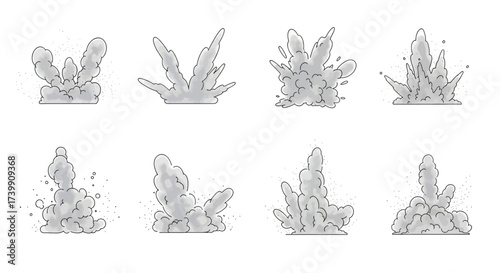 Set of cartoon smoke clouds and dust explosion effects.