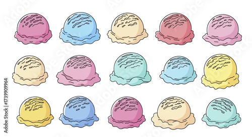 Set of colorful ice cream scoops vector illustration.