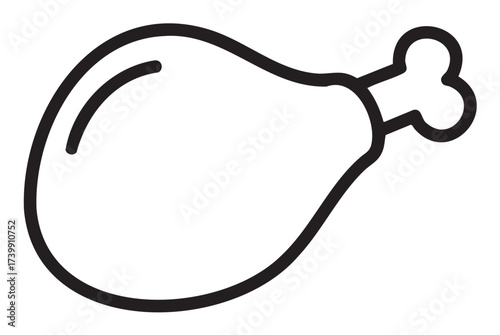 Black outline drawing of a chicken drumstick with a bone, shown in a simplified, minimalist style suitable for culinary and food-related concepts.