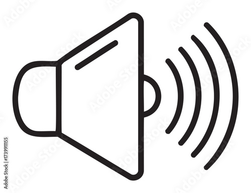 Black outline icon depicting a speaker emitting sound waves, perfect for audio, music, and communication design concepts.