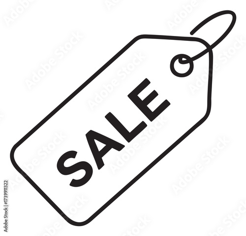 Black outline of a price tag labeled "sale" with an attached loop, indicating a shopping or retail discount concept.