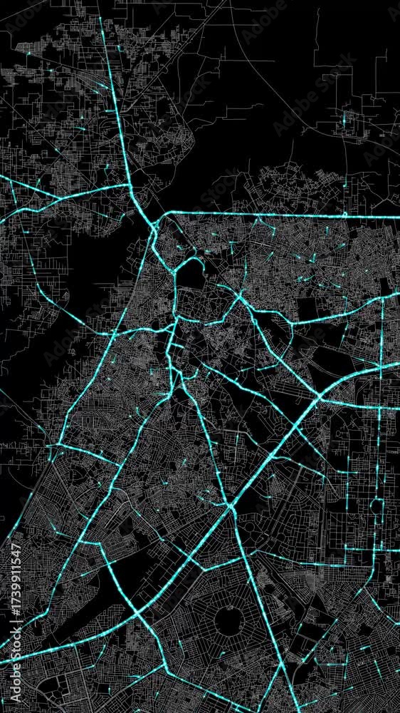 Traffic Flow Simulation Map Urban Traffic Flow Map Simulation Portrait Mode in Lahore, Pakistan ...