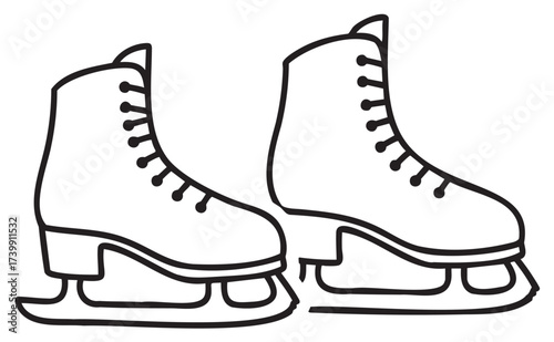 Black outline of classic ice skates with laces, featuring a traditional blade design suitable for winter sports and figure skating.