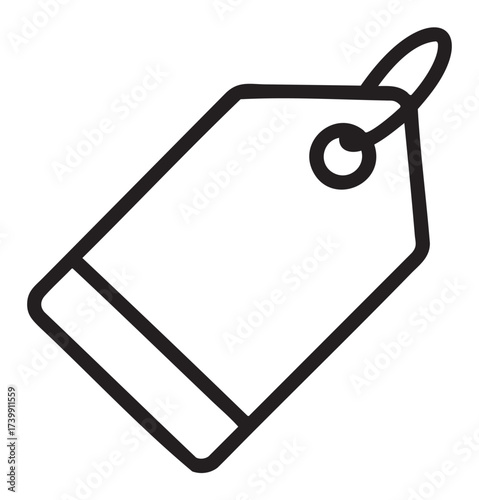 Black outline icon of a simple price tag with a hole and loop at the top for attachment.