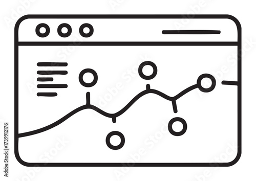 Black outline of a web page with a data analytics graph, featuring circular points connected by a fluctuating line.