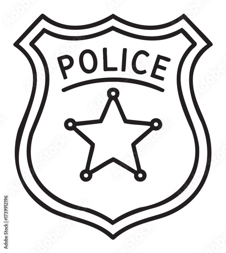 Black outline icon of a police badge featuring a star design in the center.