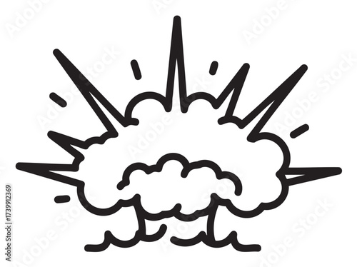 Black outline drawing of an explosive cloud with jagged lines emanating from the center, symbolizing an energetic burst.