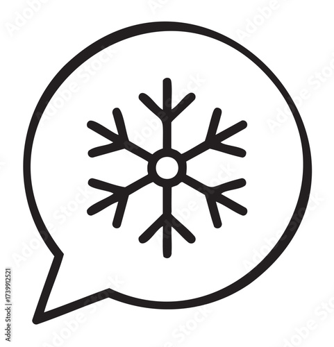 Black outline of a stylized snowflake inside a speech bubble, representing winter communication or weather discussion.