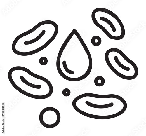Black outline vector icon of blood cells and a droplet. minimal linear illustration for medical, health, and biology concepts.