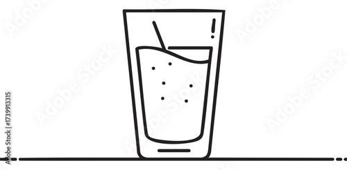 Black outline vector icon of a classic drinking glass filled with water and a straw inserted. minimal linear illustration for beverage and hydration concepts.