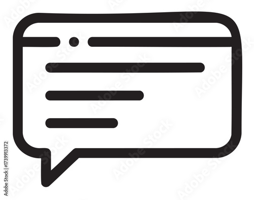 Minimalist black outline icon of a speech bubble with three horizontal lines, symbolizing text or chat messages.