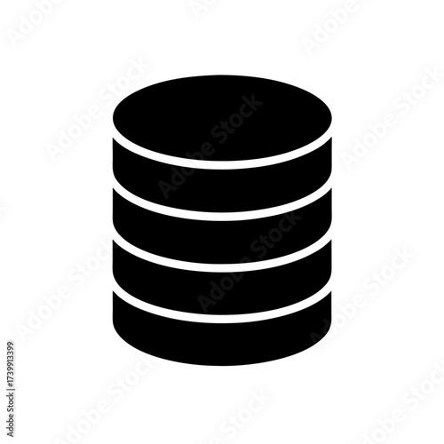 Black database storage cylinder stack icon on transparent background silhouette