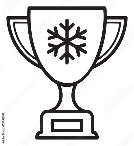 Black outline icon of a trophy with a snowflake design in the center, representing a winter sports achievement or prize.