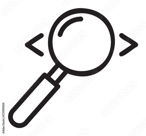 Black outline icon of a magnifying glass with arrows on either side, symbolizing search and exploration concepts.