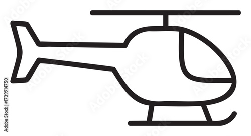 Black outline vector icon of a simple helicopter in side view, depicting minimal linear design for aviation and transportation concepts.