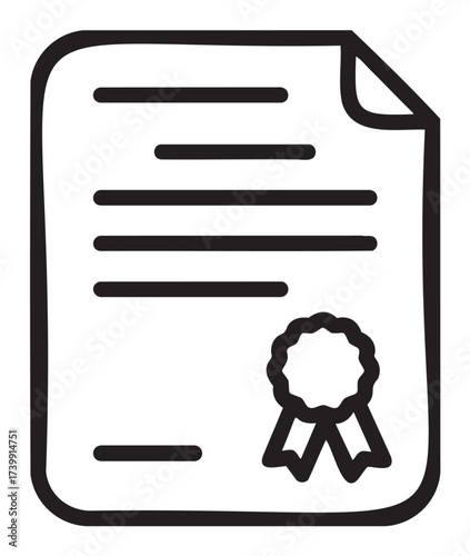 Black outline icon of a certificate with a ribbon seal at the bottom, indicating achievement or official recognition.