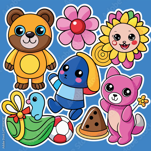 Adorable cartoon characters and toys for childrens fun and playtime delightful fun