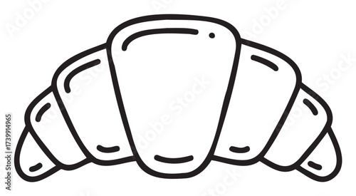 Black outline vector icon of a croissant with smooth, curved sections, showcasing a simple and minimal design for bakery and pastry concepts.