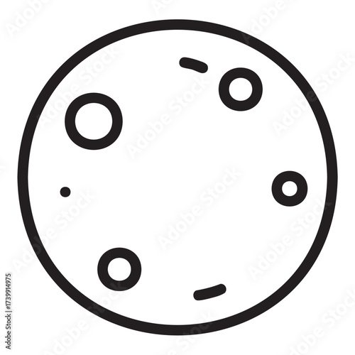 Black outline vector icon of a circular moon with craters, representing a celestial body in space.
