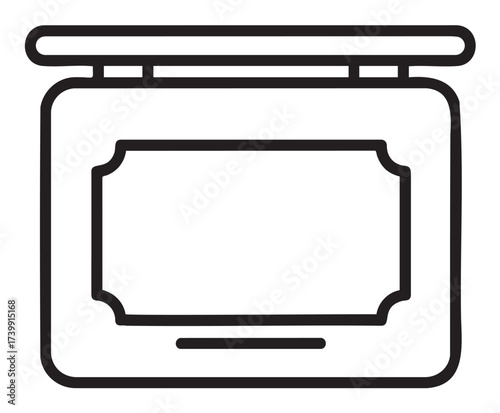 Black outline icon of a rectangular compact powder case with decorative label and hinge.