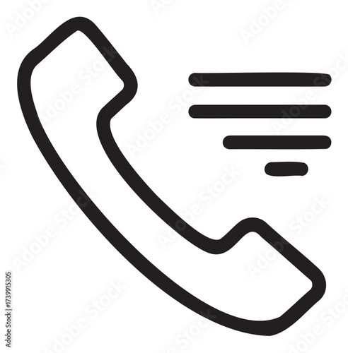 Black outline icon of a vintage telephone handset with horizontal lines indicating motion or sound waves.