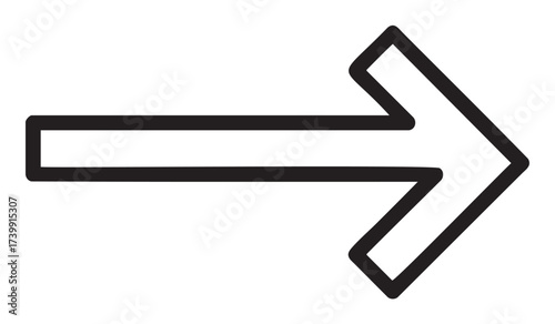 Black outline of a simple right-pointing arrow with straight lines and a sharp cornered tip.
