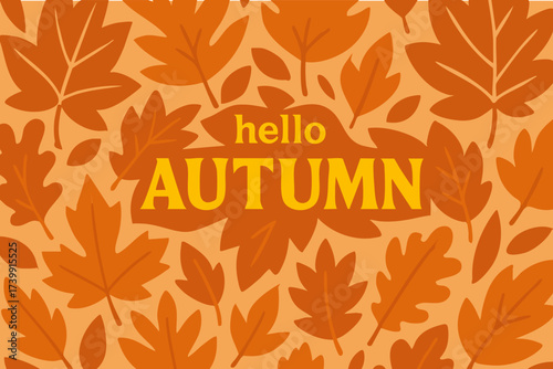 Hello Autumn Greeting with Colorful Fall Leaves
