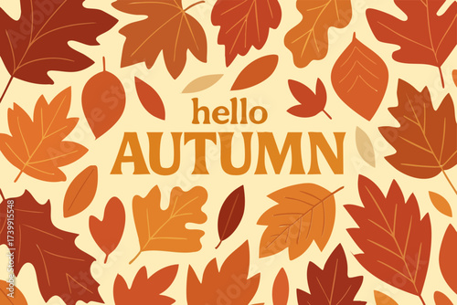 Hello Autumn Greeting with Colorful Fall Leaves