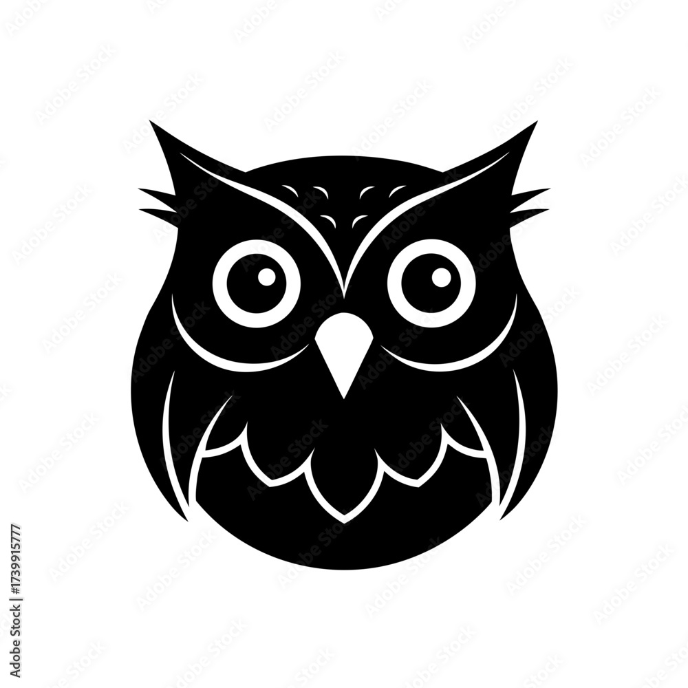 Fototapeta premium Stylized owl illustration in black color on transparent background silhouette