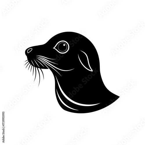 Silhouette of a seal head facing left side on transparent background