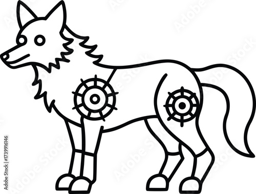 steampunk mechanical wolf coloring illustration vector illustration on transparent background