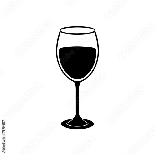 Illustration of a wine glass filled with wine on transparent background silhouette