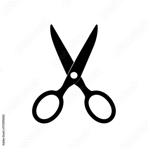 Illustration of a pair of black scissors on transparent background silhouette