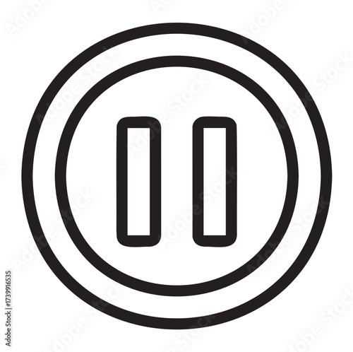 Black outline icon of the pause symbol enclosed within a double-layered circular border, representing media control concepts.