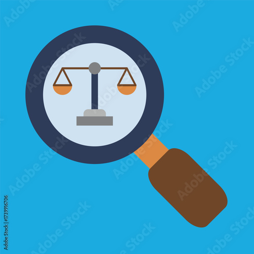 An illustrative depiction of a magnifying glass examining balance scales, symbolizing the dedicated search for legal equity, ethical judgment, and precise analysis in judicial processes
