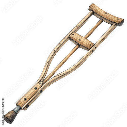 Vintage wooden crutch evokes recovery and assistance, perfect for healthcare visuals, rehabilitation campaigns, and medical history storytelling, support aid