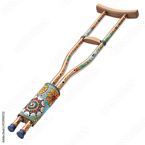 Unique walking crutches with vibrant floral folk art design, bringing joy and personality to mobility aids, offering comfort and style for recovery