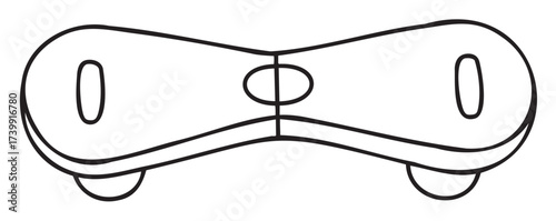 Black outline vector icon of a modern hoverboard with two wheels, showcasing a simple and sleek design.