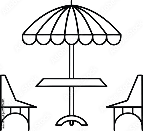 street caf with patterned parasols coloring vector illustration on transparent background